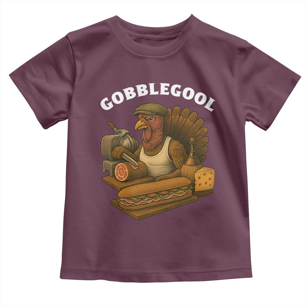 Gobblegool Funny Thanksgiving Toddler T Shirt Italian Turkey Deli Humor Sub Sandwich TS02 Maroon Print Your Wear