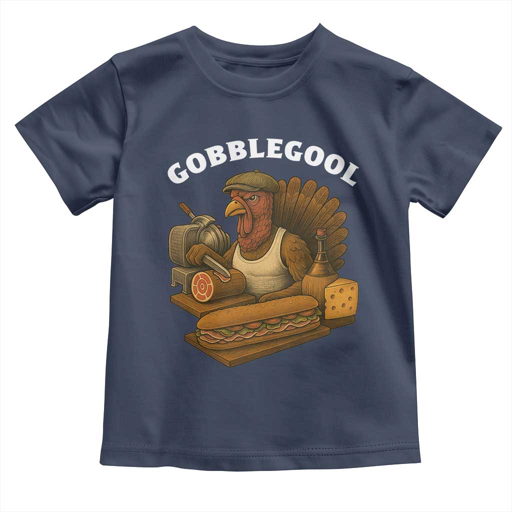 Gobblegool Funny Thanksgiving Toddler T Shirt Italian Turkey Deli Humor Sub Sandwich TS02 Navy Print Your Wear
