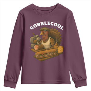 Gobblegool Funny Thanksgiving Youth Sweatshirt Italian Turkey Deli Humor Sub Sandwich TS02 Maroon Print Your Wear