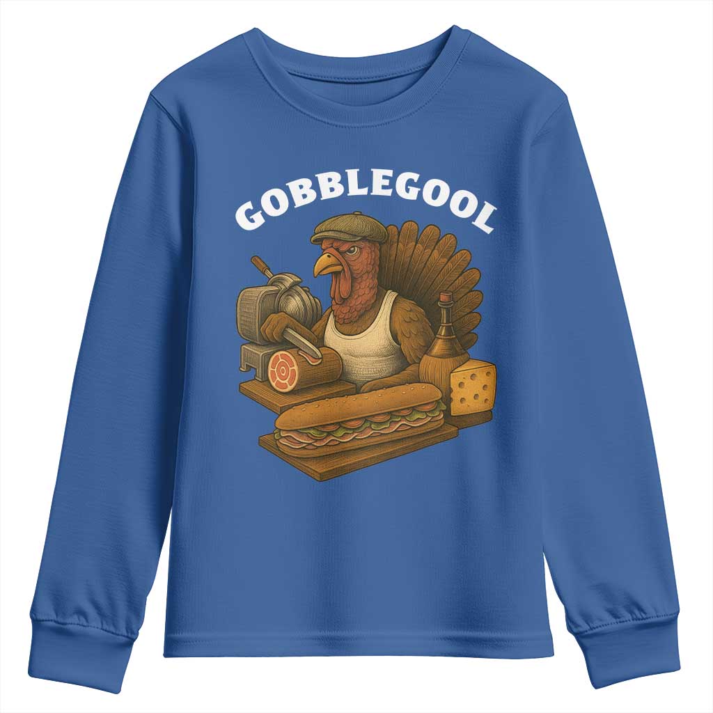 Gobblegool Funny Thanksgiving Youth Sweatshirt Italian Turkey Deli Humor Sub Sandwich TS02 Royal Blue Print Your Wear