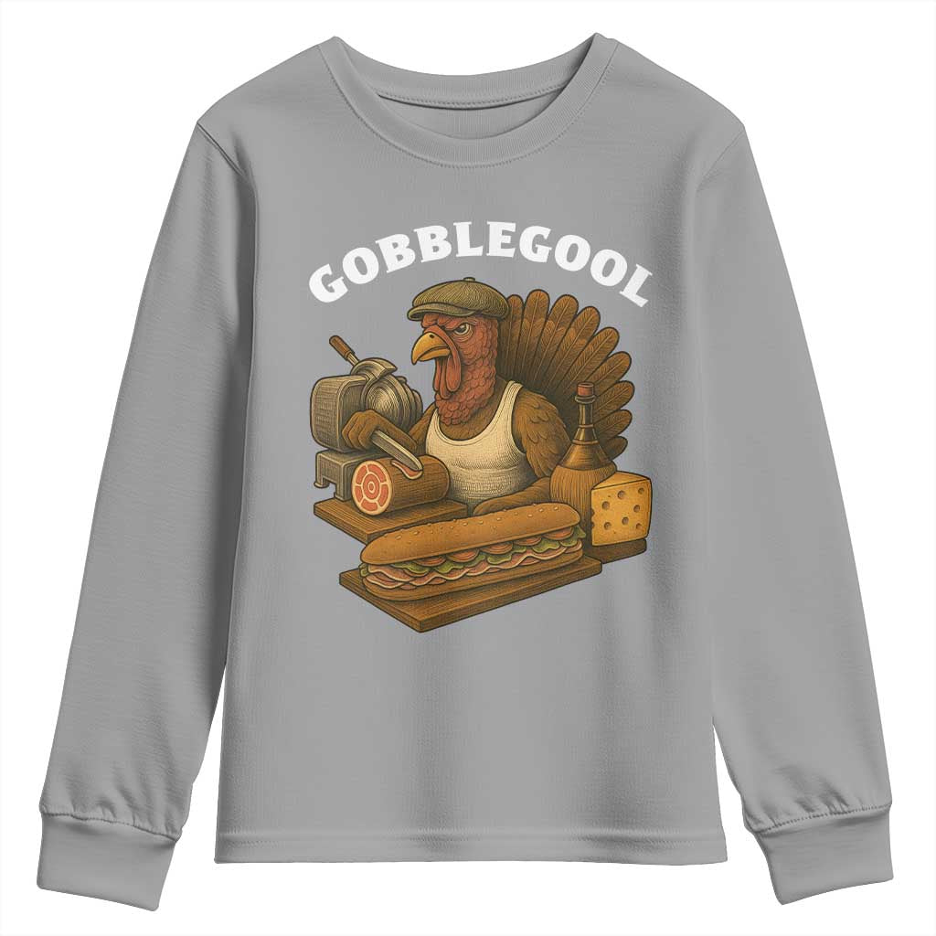 Gobblegool Funny Thanksgiving Youth Sweatshirt Italian Turkey Deli Humor Sub Sandwich TS02 Sport Gray Print Your Wear