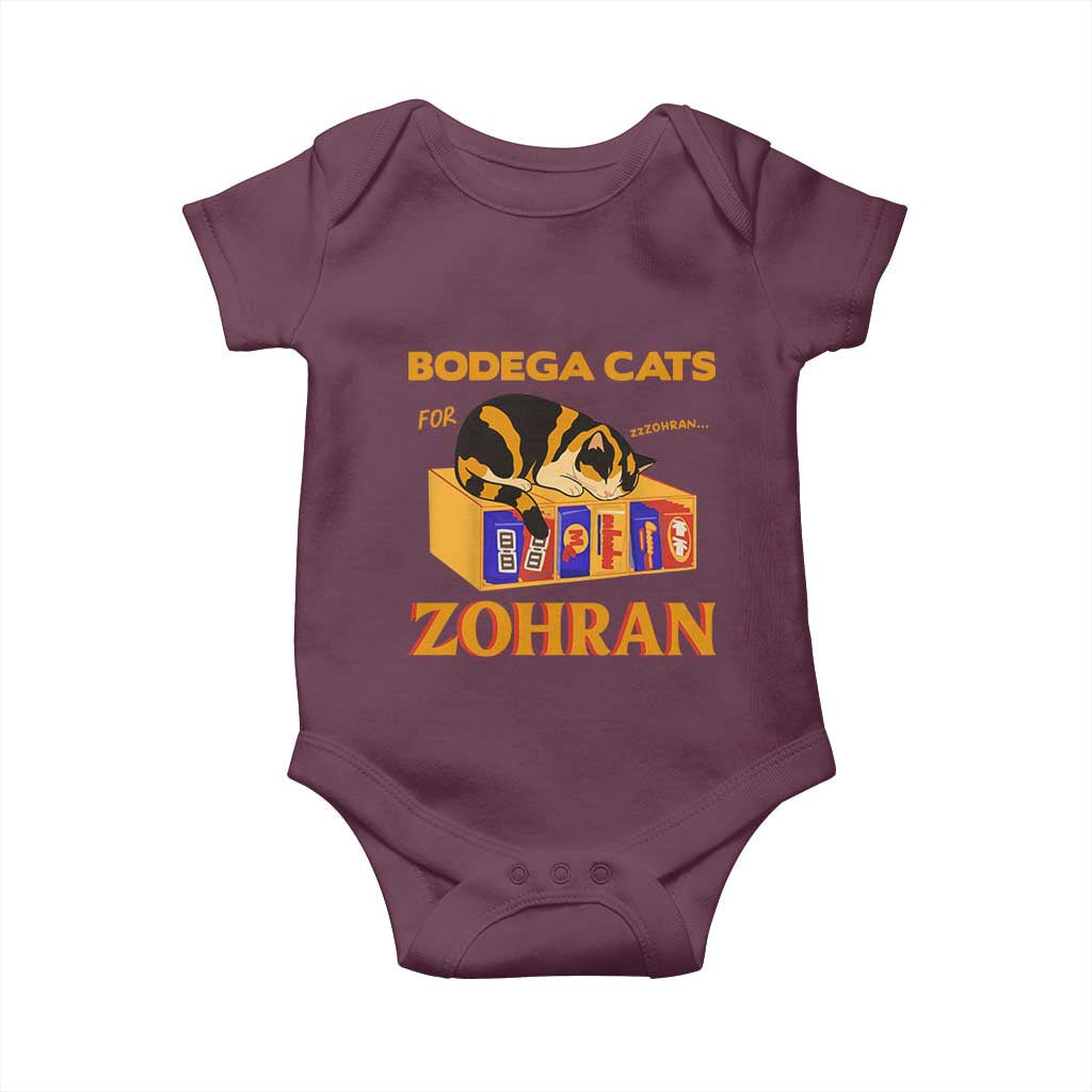 Bodega Cats for Zohran Baby Onesie New York Mamdani Supporter Mayor Cute Cat TS02 Maroon Print Your Wear