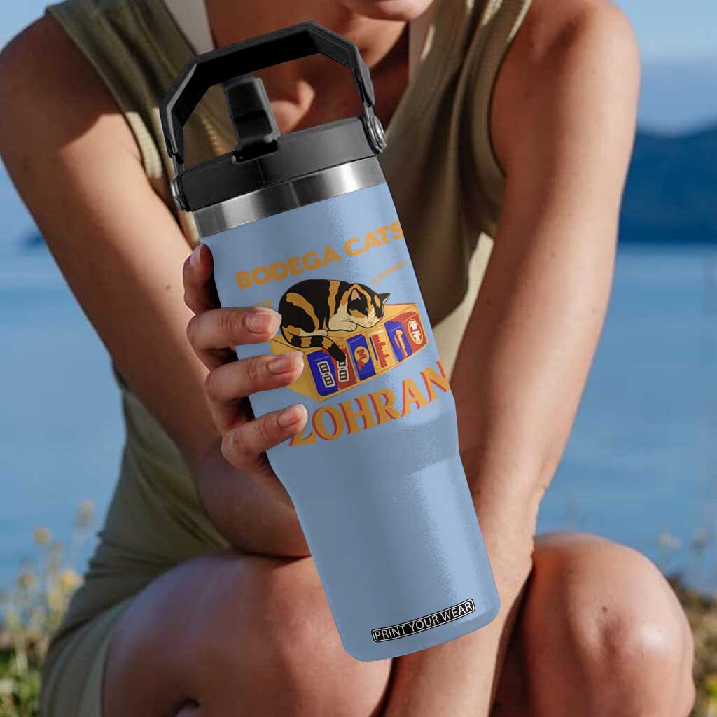 Bodega Cats for Zohran Flip Straw Tumbler New York Mamdani Supporter Mayor Cute Cat TS02 One Size: 30 oz Light Blue Print Your Wear