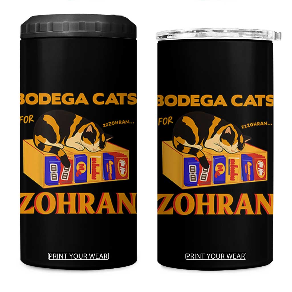 Bodega Cats for Zohran 4 in 1 Can Cooler Tumbler New York Mamdani Supporter Mayor Cute Cat TS02 One Size: 16 oz Black Print Your Wear