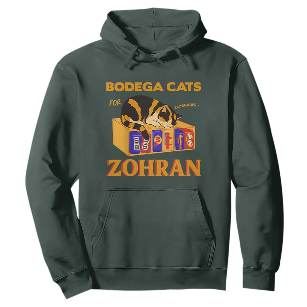 Bodega Cats for Zohran Hoodie New York Mamdani Supporter Mayor Cute Cat TS02 Dark Forest Green Print Your Wear