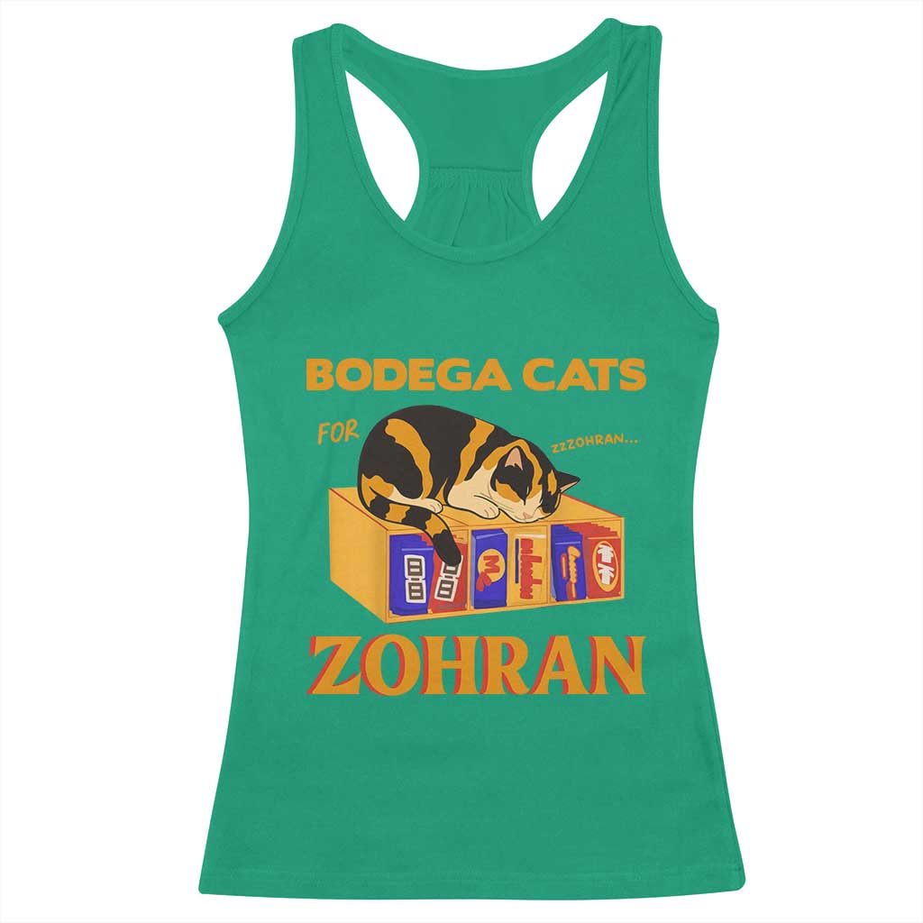 Bodega Cats for Zohran Racerback Tank Top New York Mamdani Supporter Mayor Cute Cat TS02 Irish Green Print Your Wear