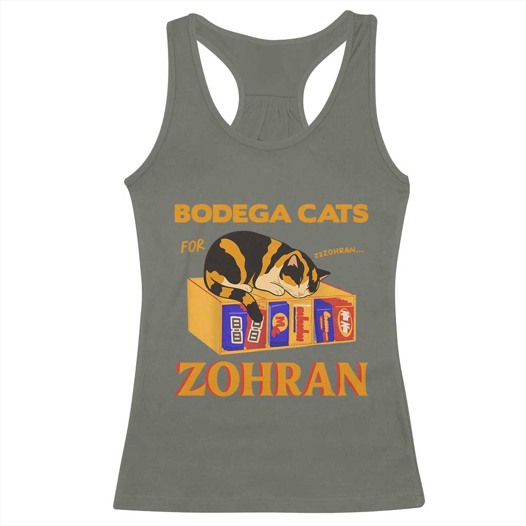 Bodega Cats for Zohran Racerback Tank Top New York Mamdani Supporter Mayor Cute Cat TS02 Military Green Print Your Wear