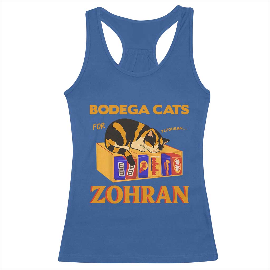 Bodega Cats for Zohran Racerback Tank Top New York Mamdani Supporter Mayor Cute Cat TS02 Royal Blue Print Your Wear
