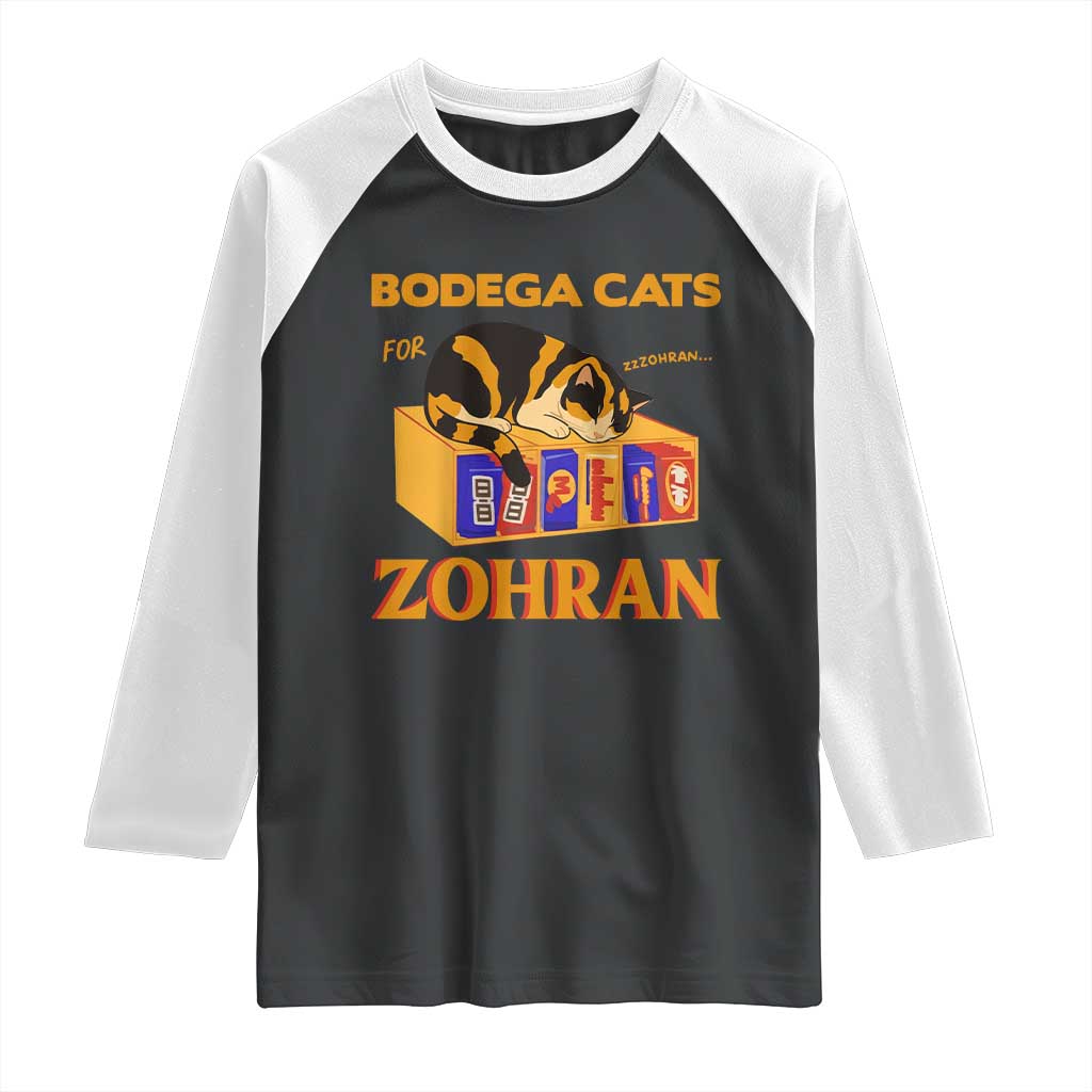Bodega Cats for Zohran Raglan Shirt New York Mamdani Supporter Mayor Cute Cat TS02 Black White Print Your Wear