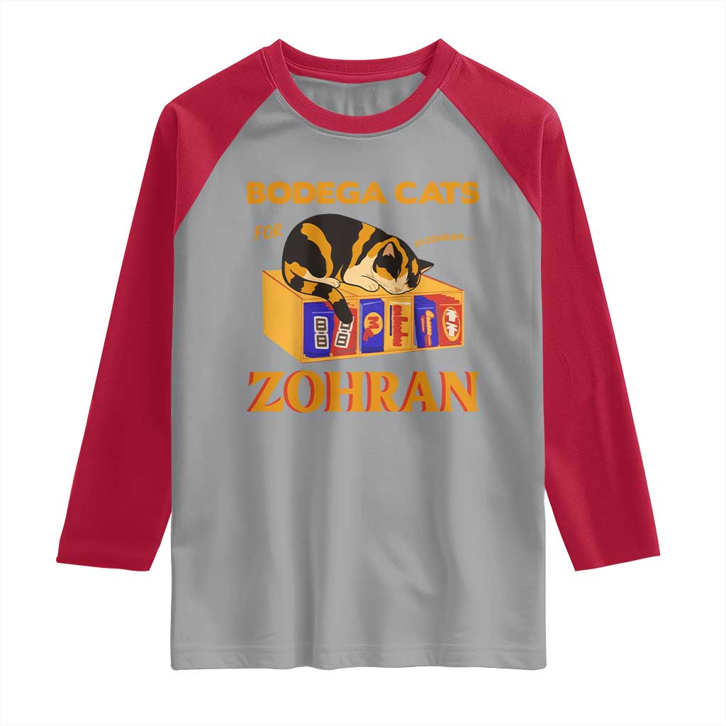 Bodega Cats for Zohran Raglan Shirt New York Mamdani Supporter Mayor Cute Cat TS02 Sport Gray Red Print Your Wear