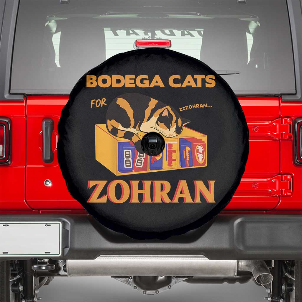 Bodega Cats for Zohran Spare Tire Cover New York Mamdani Supporter Mayor Cute Cat TS02 Black Print Your Wear