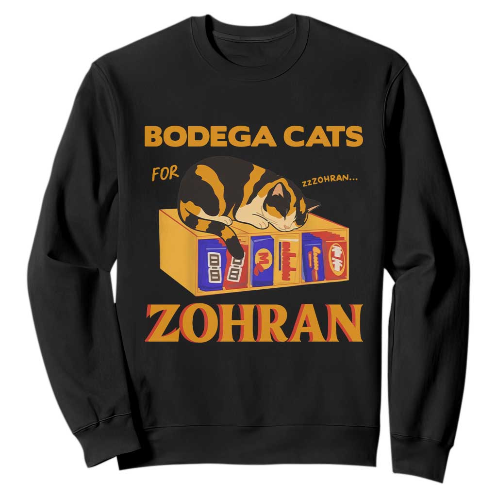 Bodega Cats for Zohran Sweatshirt New York Mamdani Supporter Mayor Cute Cat TS02 Black Print Your Wear