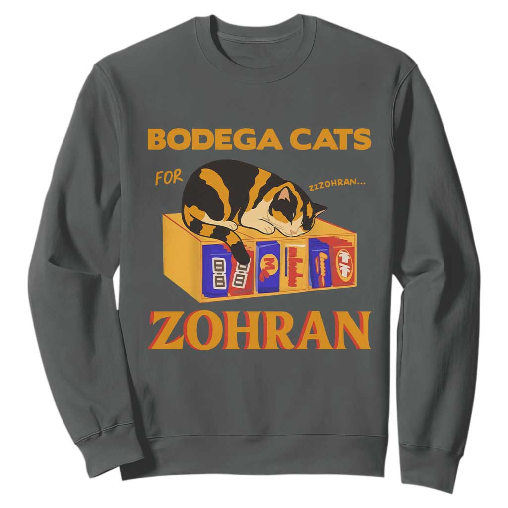 Bodega Cats for Zohran Sweatshirt New York Mamdani Supporter Mayor Cute Cat TS02 Dark Heather Print Your Wear