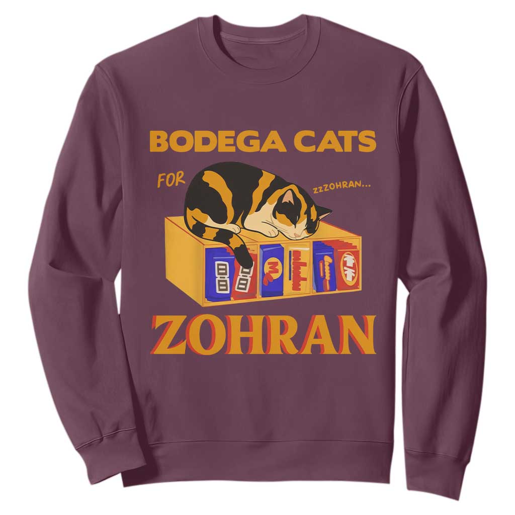 Bodega Cats for Zohran Sweatshirt New York Mamdani Supporter Mayor Cute Cat TS02 Maroon Print Your Wear