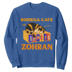 Bodega Cats for Zohran Sweatshirt New York Mamdani Supporter Mayor Cute Cat TS02 Royal Blue Print Your Wear
