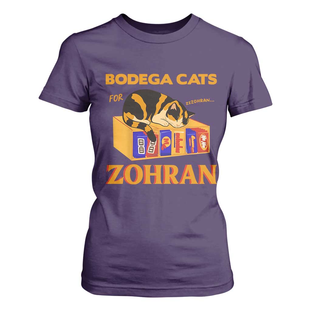 Bodega Cats for Zohran T Shirt For Women New York Mamdani Supporter Mayor Cute Cat TS02 Purple Print Your Wear