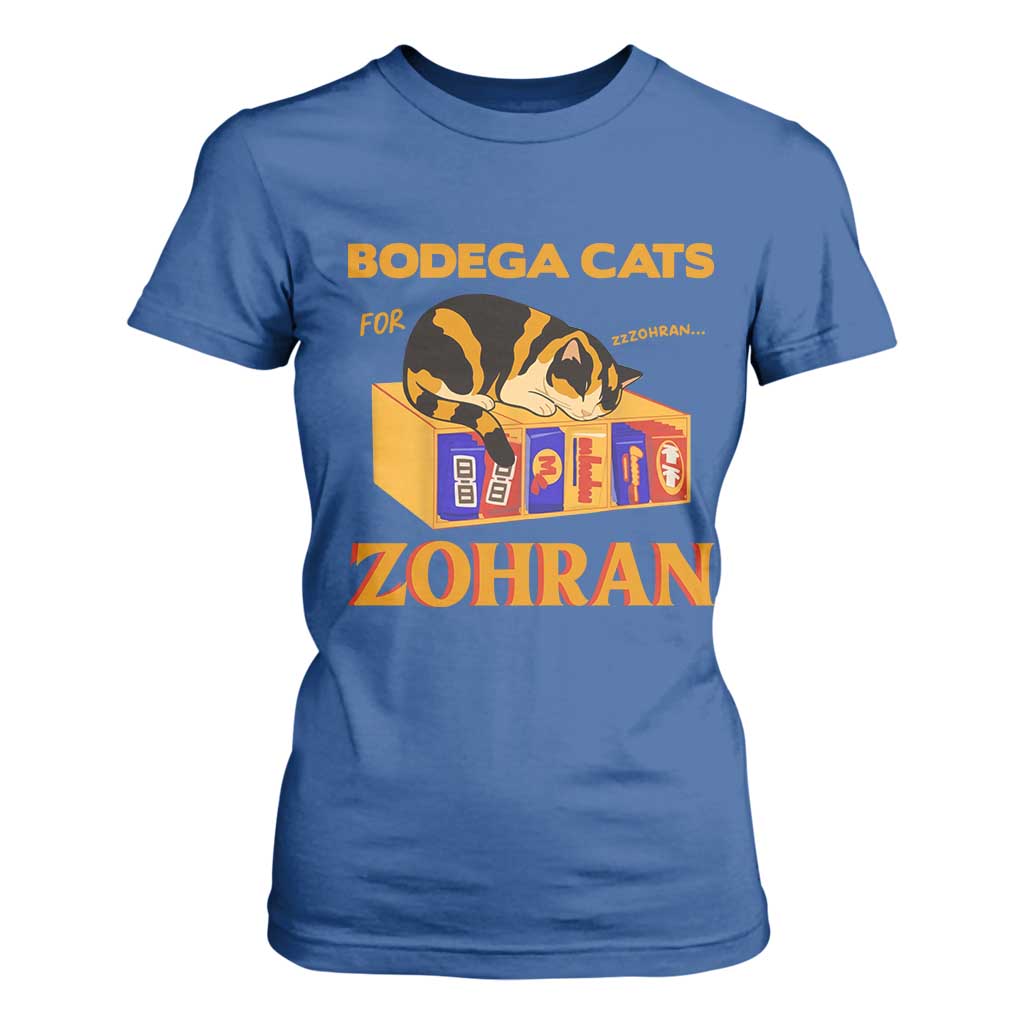 Bodega Cats for Zohran T Shirt For Women New York Mamdani Supporter Mayor Cute Cat TS02 Royal Blue Print Your Wear