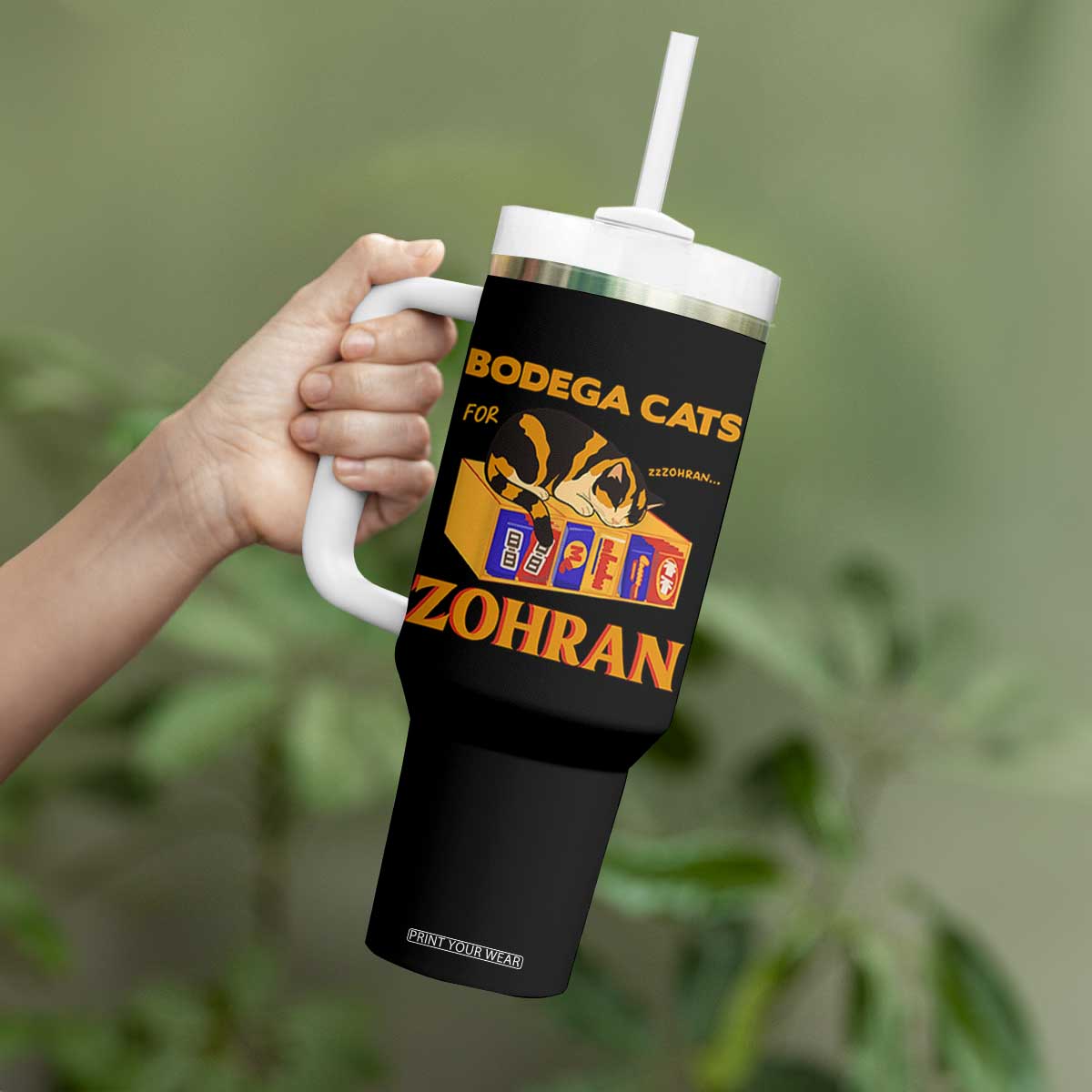 Bodega Cats for Zohran Tumbler With Handle New York Mamdani Supporter Mayor Cute Cat TS02 Print Your Wear