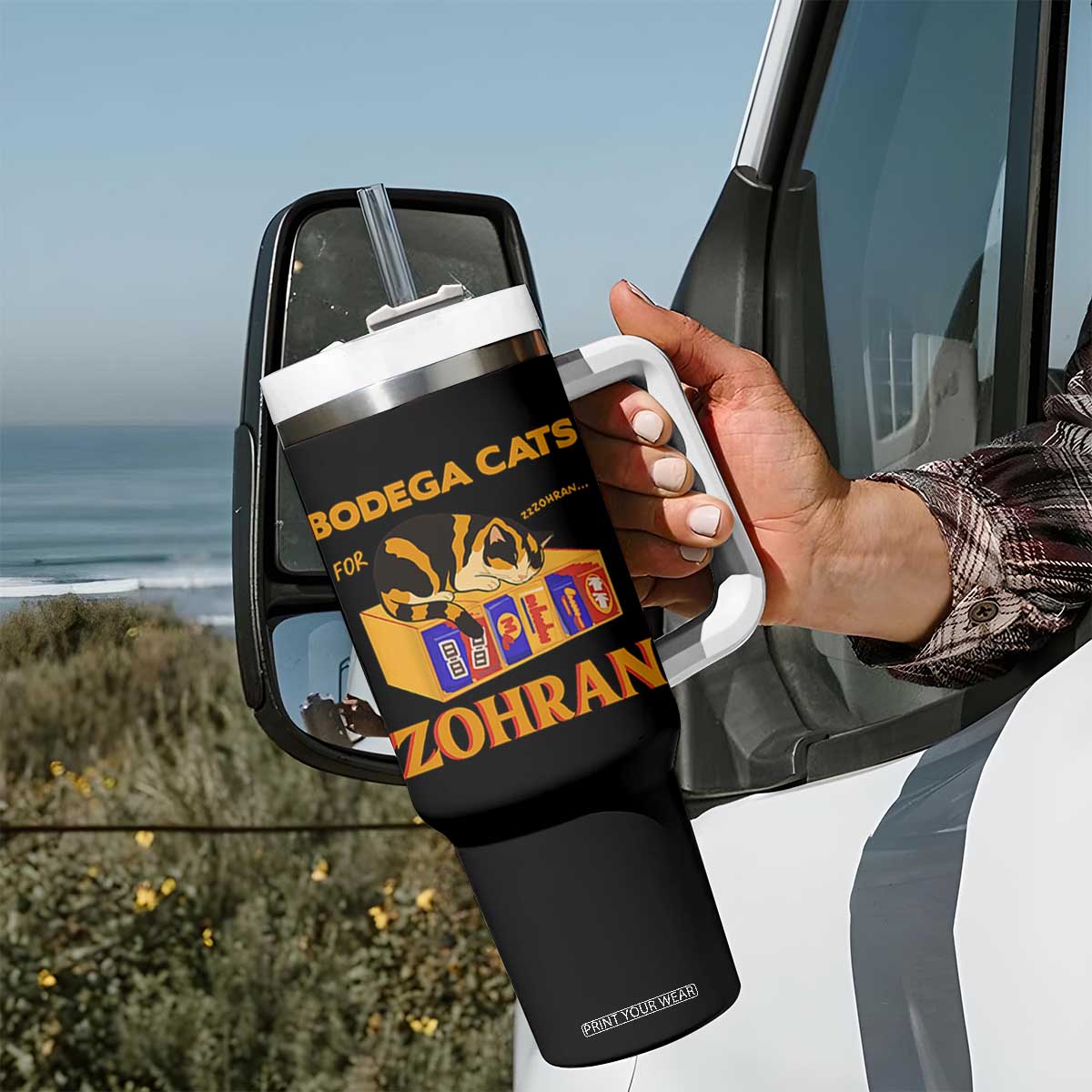 Bodega Cats for Zohran Tumbler With Handle New York Mamdani Supporter Mayor Cute Cat TS02 Print Your Wear