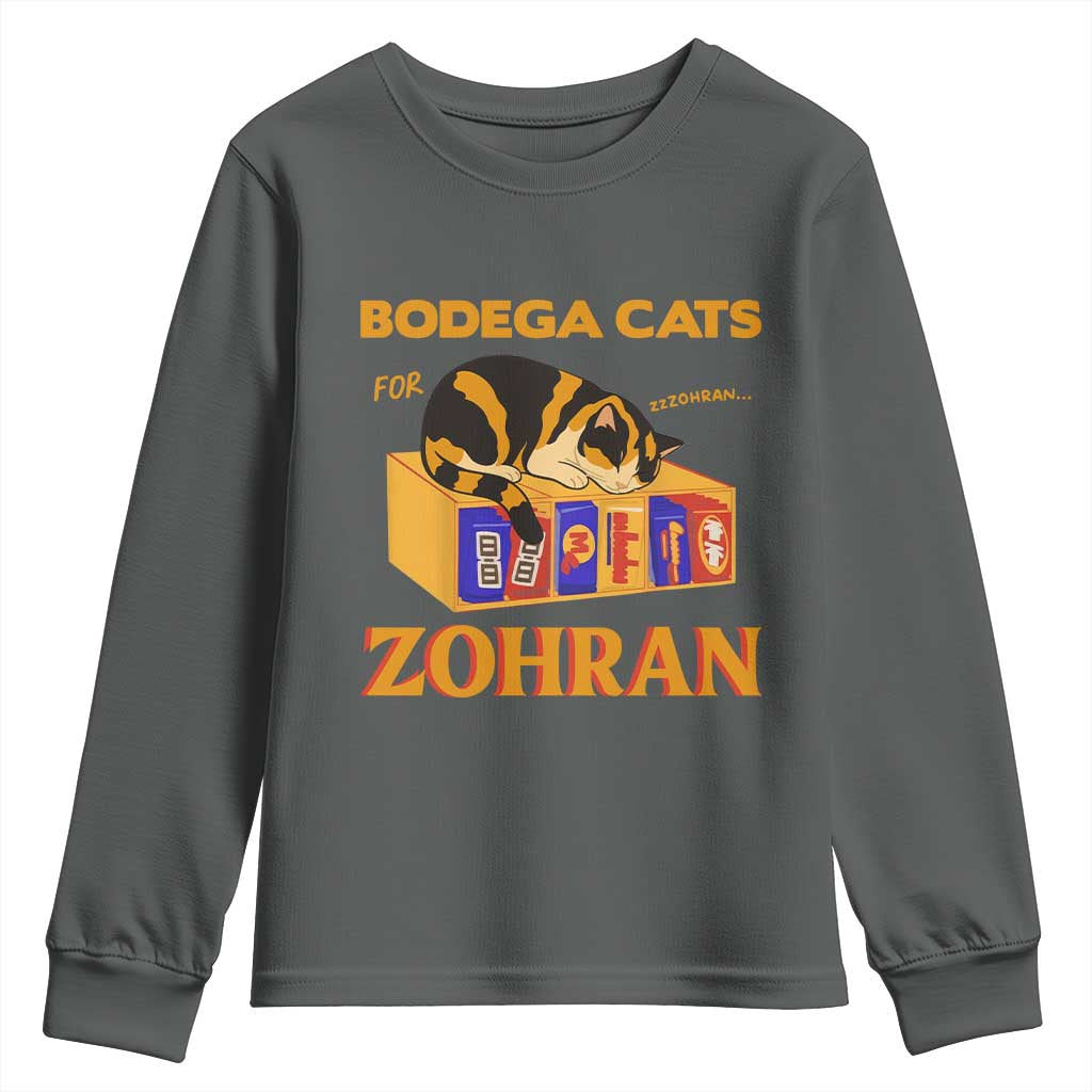 Bodega Cats for Zohran Youth Sweatshirt New York Mamdani Supporter Mayor Cute Cat TS02 Dark Heather Print Your Wear