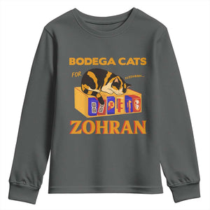 Bodega Cats for Zohran Youth Sweatshirt New York Mamdani Supporter Mayor Cute Cat TS02 Dark Heather Print Your Wear