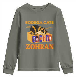 Bodega Cats for Zohran Youth Sweatshirt New York Mamdani Supporter Mayor Cute Cat TS02 Military Green Print Your Wear