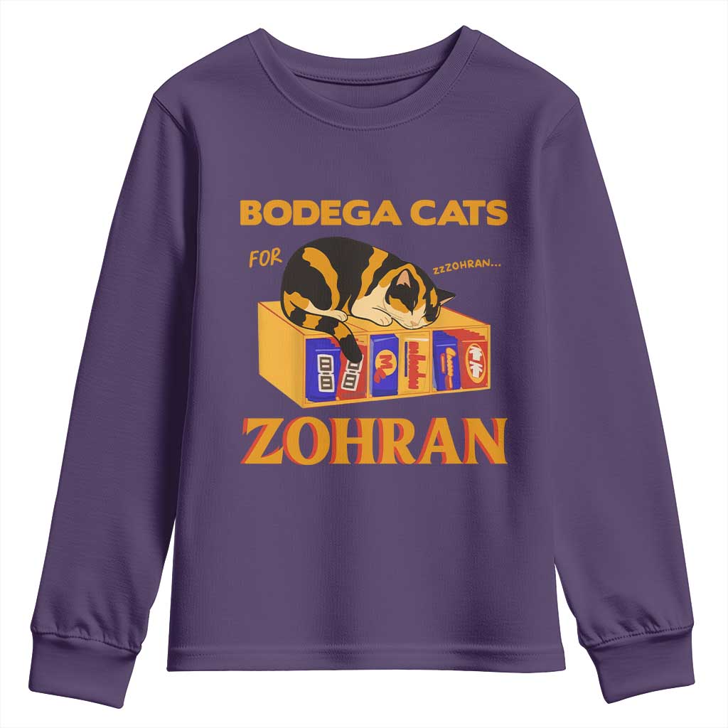 Bodega Cats for Zohran Youth Sweatshirt New York Mamdani Supporter Mayor Cute Cat TS02 Purple Print Your Wear
