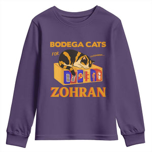 Bodega Cats for Zohran Youth Sweatshirt New York Mamdani Supporter Mayor Cute Cat TS02 Purple Print Your Wear