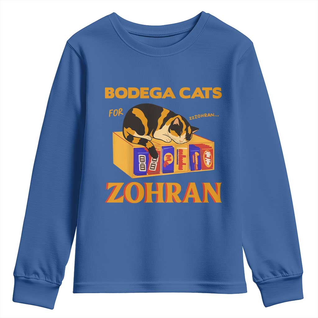 Bodega Cats for Zohran Youth Sweatshirt New York Mamdani Supporter Mayor Cute Cat TS02 Royal Blue Print Your Wear