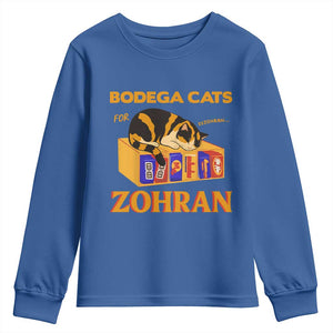 Bodega Cats for Zohran Youth Sweatshirt New York Mamdani Supporter Mayor Cute Cat TS02 Royal Blue Print Your Wear