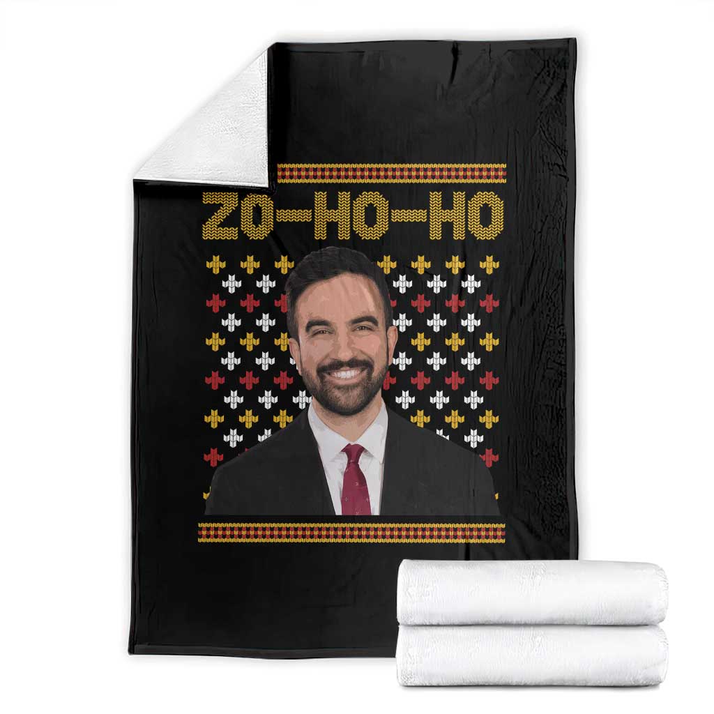 Zo Ho Ho Ugly Christmas Sweater Throw Blanket Funny Zohran Mamdani Holiday TS02 Black Print Your Wear