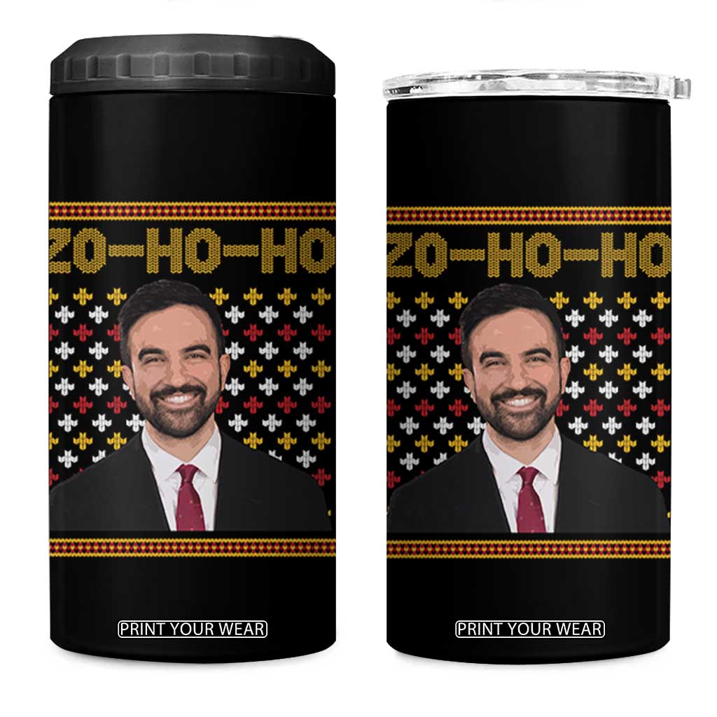 Zo Ho Ho Ugly Christmas Sweater 4 in 1 Can Cooler Tumbler Funny Zohran Mamdani Holiday TS02 One Size: 16 oz Black Print Your Wear