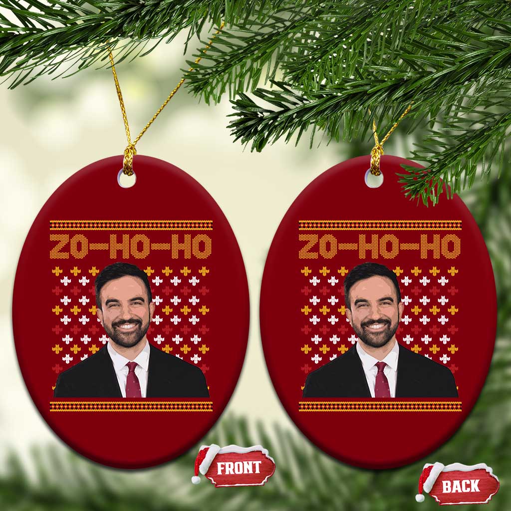 Zo Ho Ho Ugly Christmas Sweater Ceramic Ornament Funny Zohran Mamdani Holiday TS02 Print Your Wear