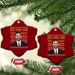 Zo Ho Ho Ugly Christmas Sweater Ceramic Ornament Funny Zohran Mamdani Holiday TS02 Print Your Wear