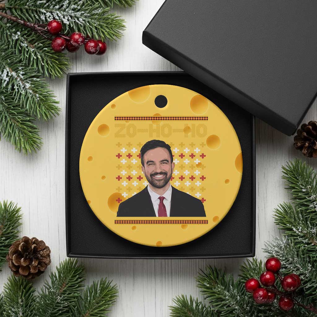 Zo Ho Ho Ugly Christmas Sweater Ceramic Ornament Funny Zohran Mamdani Holiday TS02 1pc Yellow Cheese Print Your Wear