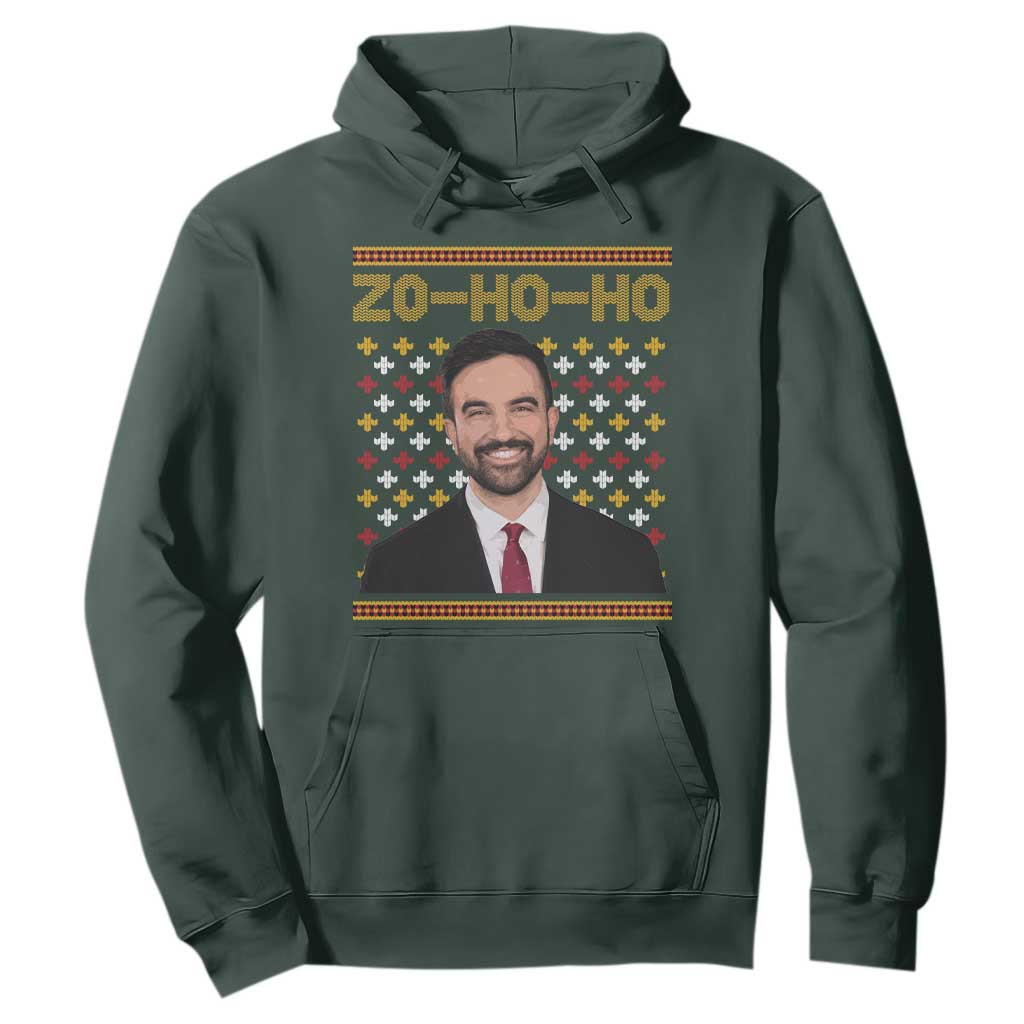 Zo Ho Ho Ugly Christmas Sweater Hoodie Funny Zohran Mamdani Holiday TS02 Dark Forest Green Print Your Wear