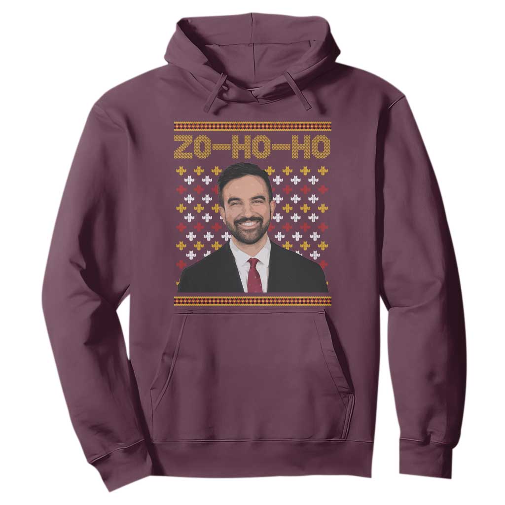 Zo Ho Ho Ugly Christmas Sweater Hoodie Funny Zohran Mamdani Holiday TS02 Maroon Print Your Wear