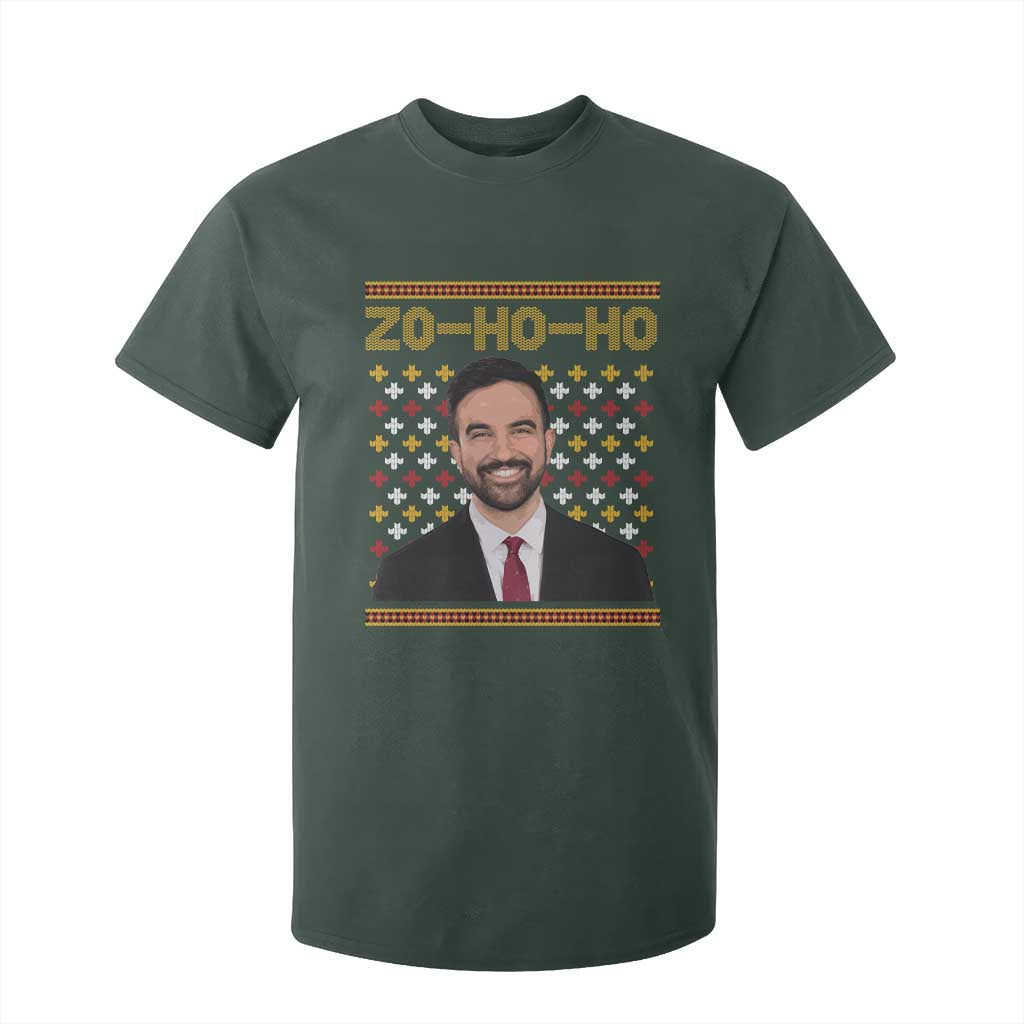 Zo Ho Ho Ugly Christmas Sweater T Shirt For Kid Funny Zohran Mamdani Holiday TS02 Dark Forest Green Print Your Wear