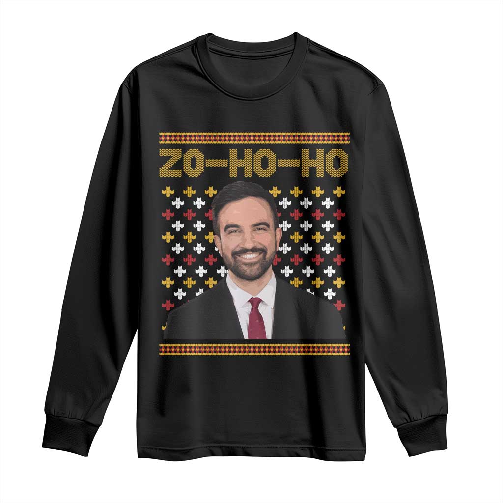 Zo Ho Ho Ugly Christmas Sweater Long Sleeve Shirt Funny Zohran Mamdani Holiday TS02 Black Print Your Wear