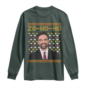 Zo Ho Ho Ugly Christmas Sweater Long Sleeve Shirt Funny Zohran Mamdani Holiday TS02 Dark Forest Green Print Your Wear
