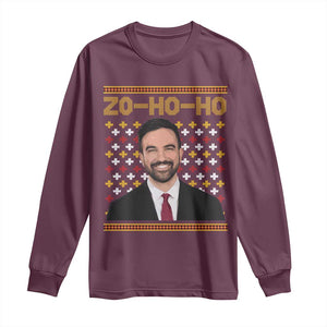 Zo Ho Ho Ugly Christmas Sweater Long Sleeve Shirt Funny Zohran Mamdani Holiday TS02 Maroon Print Your Wear
