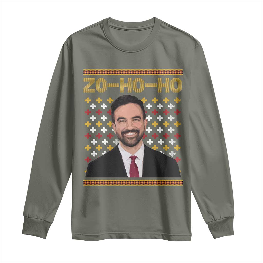Zo Ho Ho Ugly Christmas Sweater Long Sleeve Shirt Funny Zohran Mamdani Holiday TS02 Military Green Print Your Wear
