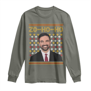 Zo Ho Ho Ugly Christmas Sweater Long Sleeve Shirt Funny Zohran Mamdani Holiday TS02 Military Green Print Your Wear