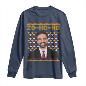 Zo Ho Ho Ugly Christmas Sweater Long Sleeve Shirt Funny Zohran Mamdani Holiday TS02 Navy Print Your Wear