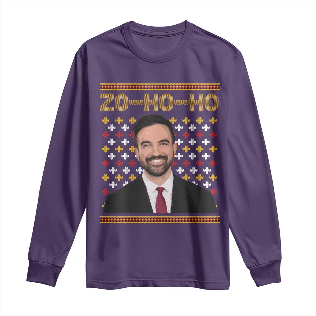 Zo Ho Ho Ugly Christmas Sweater Long Sleeve Shirt Funny Zohran Mamdani Holiday TS02 Purple Print Your Wear