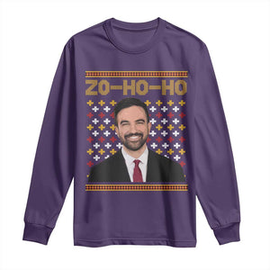 Zo Ho Ho Ugly Christmas Sweater Long Sleeve Shirt Funny Zohran Mamdani Holiday TS02 Purple Print Your Wear