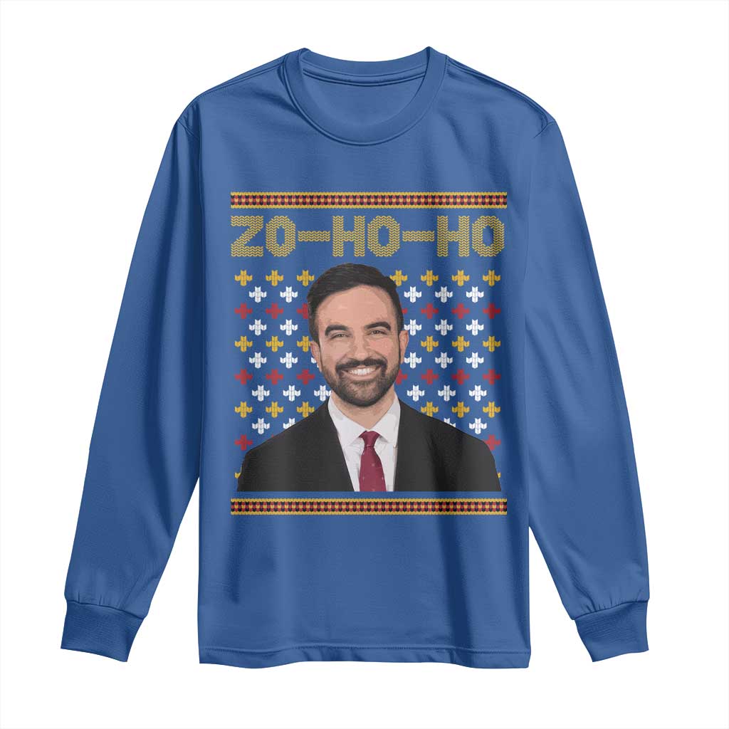 Zo Ho Ho Ugly Christmas Sweater Long Sleeve Shirt Funny Zohran Mamdani Holiday TS02 Royal Blue Print Your Wear