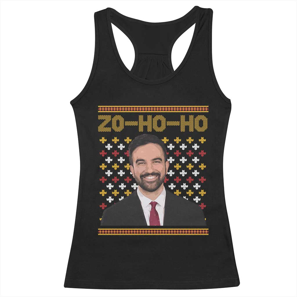 Zo Ho Ho Ugly Christmas Sweater Racerback Tank Top Funny Zohran Mamdani Holiday TS02 Black Print Your Wear