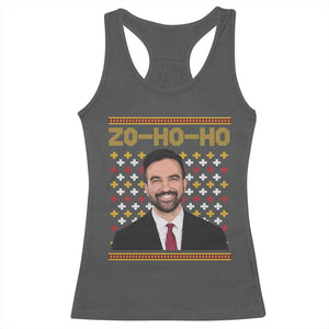 Zo Ho Ho Ugly Christmas Sweater Racerback Tank Top Funny Zohran Mamdani Holiday TS02 Dark Heather Print Your Wear
