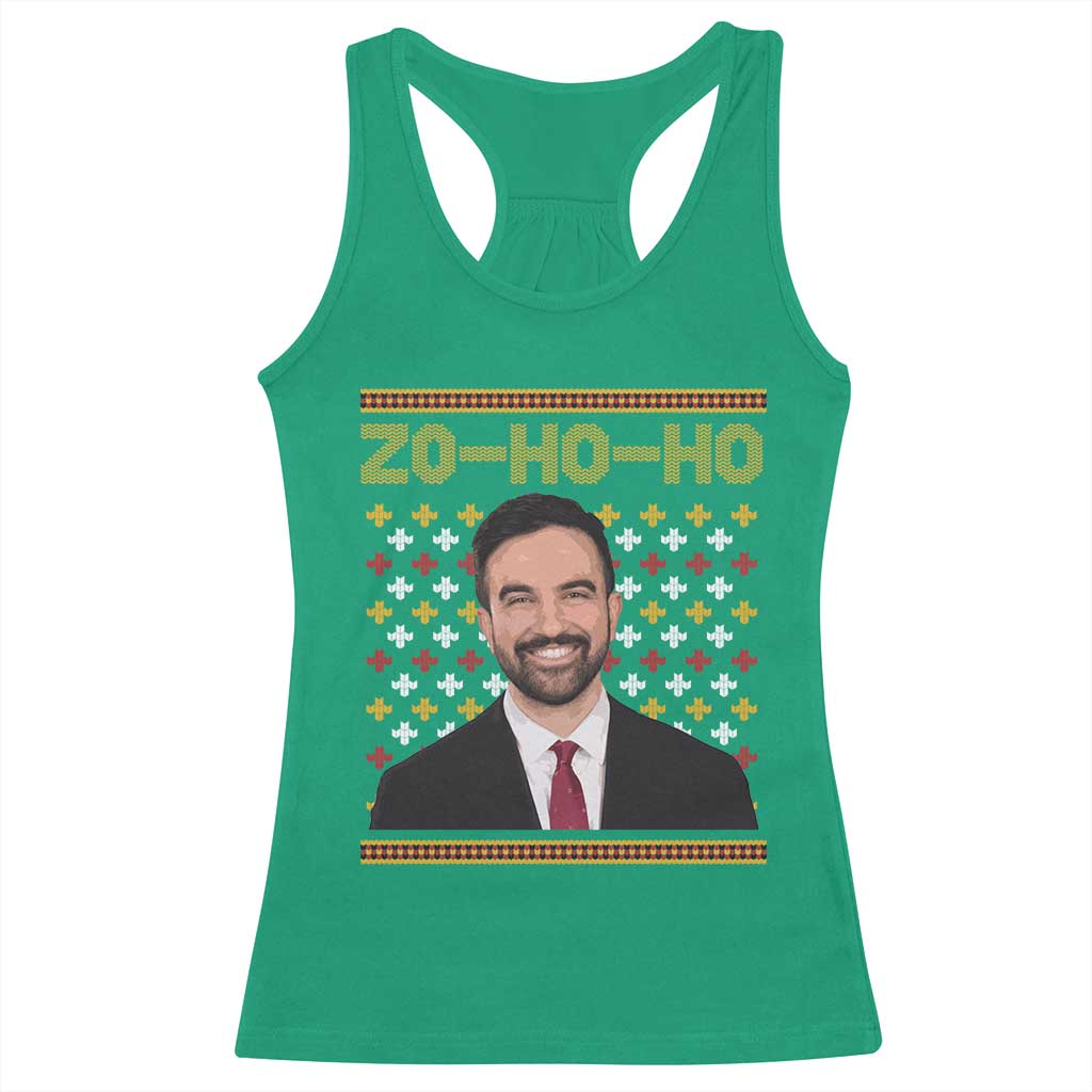 Zo Ho Ho Ugly Christmas Sweater Racerback Tank Top Funny Zohran Mamdani Holiday TS02 Irish Green Print Your Wear